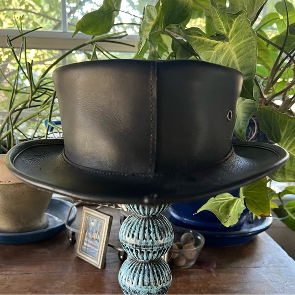 Heavy Leather Porkpie Hat sz M - Picture 2 of 4